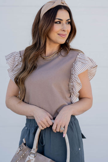 Muted Stripes Ruffle Trim Tee