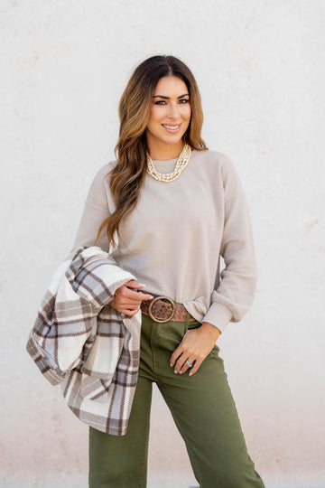 Woven Textured Relaxed Sleeve Sweatshirt