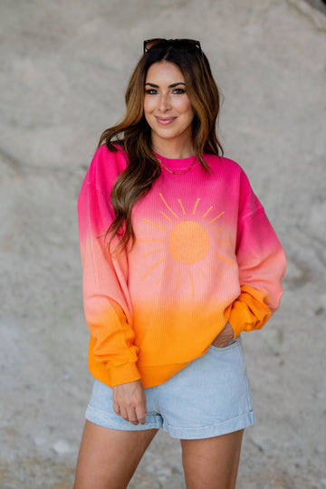 Sunshine Gradient Ribbed Graphic Crewneck