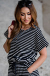 Striped Tri Button Relaxed Tee