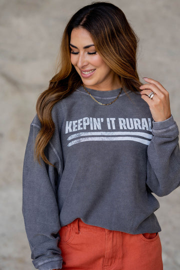 Keepin' It Rural Ribbed Graphic Crewneck