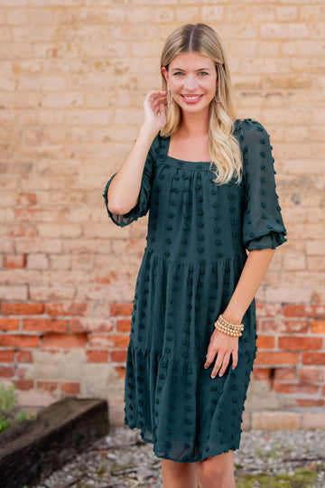 Textured Dot Tiered Half Sleeve Dress