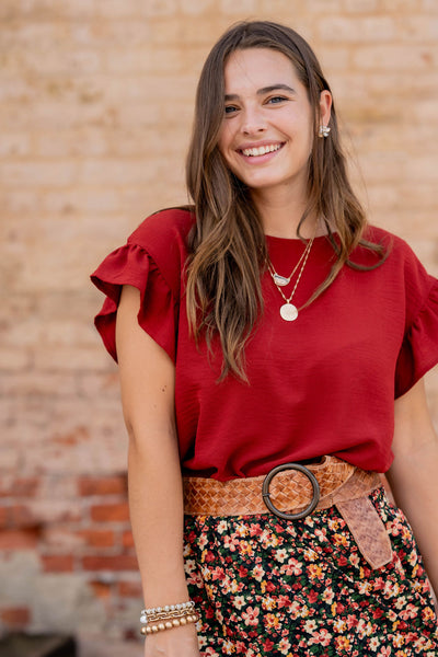 Short Sleeve Flutter Blouse