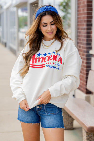 America The Beautiful Ribbed Graphic Crewneck