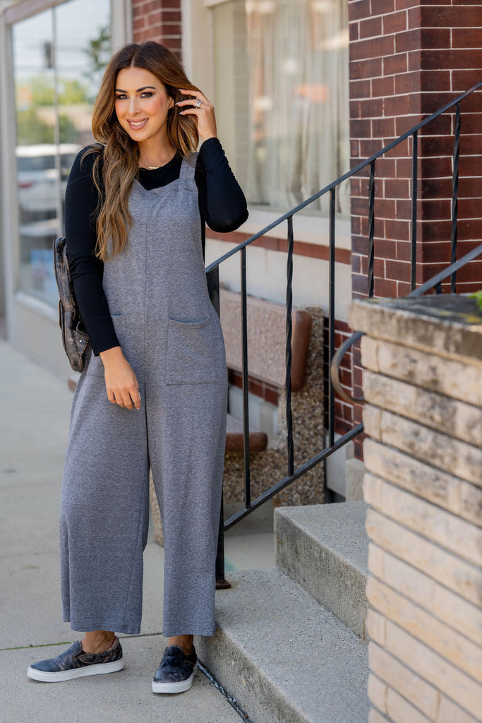 Dual Pocket Relaxed Ruched Strap Jumpsuit - Betsey's Boutique Shop