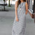 Scalloped Stripes Side Slit Maxi Dress
