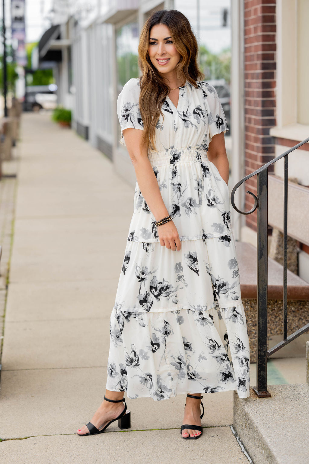 Painted Floral Tiered Maxi Dress Black / S Painted Floral Tiered Maxi Dress Black / S