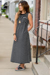 Scalloped Stripes Side Slit Maxi Dress