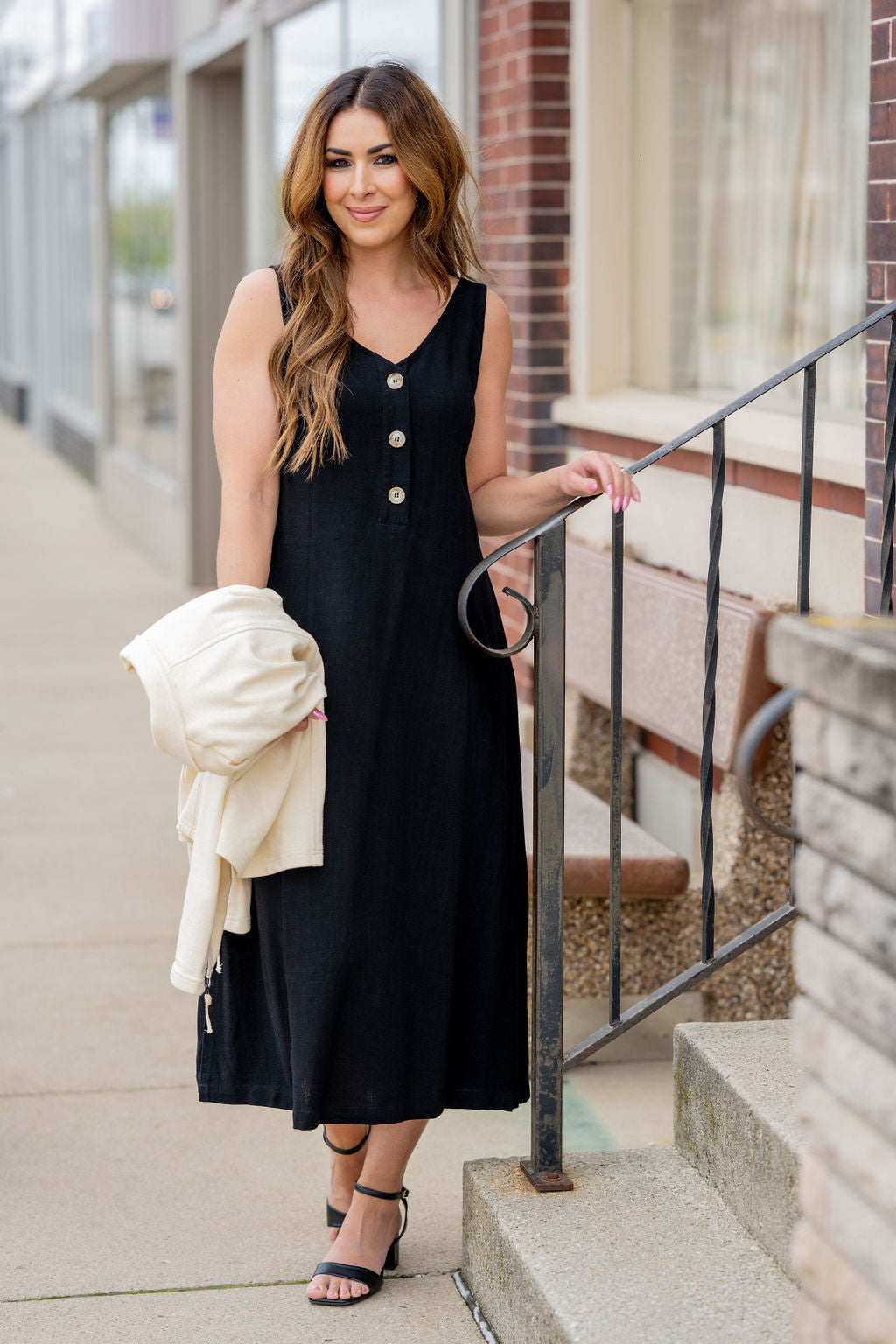 Button Accented Cutout Back Midi Dress Sage / XL Button Accented Cutout Back Midi Dress Sage / XL