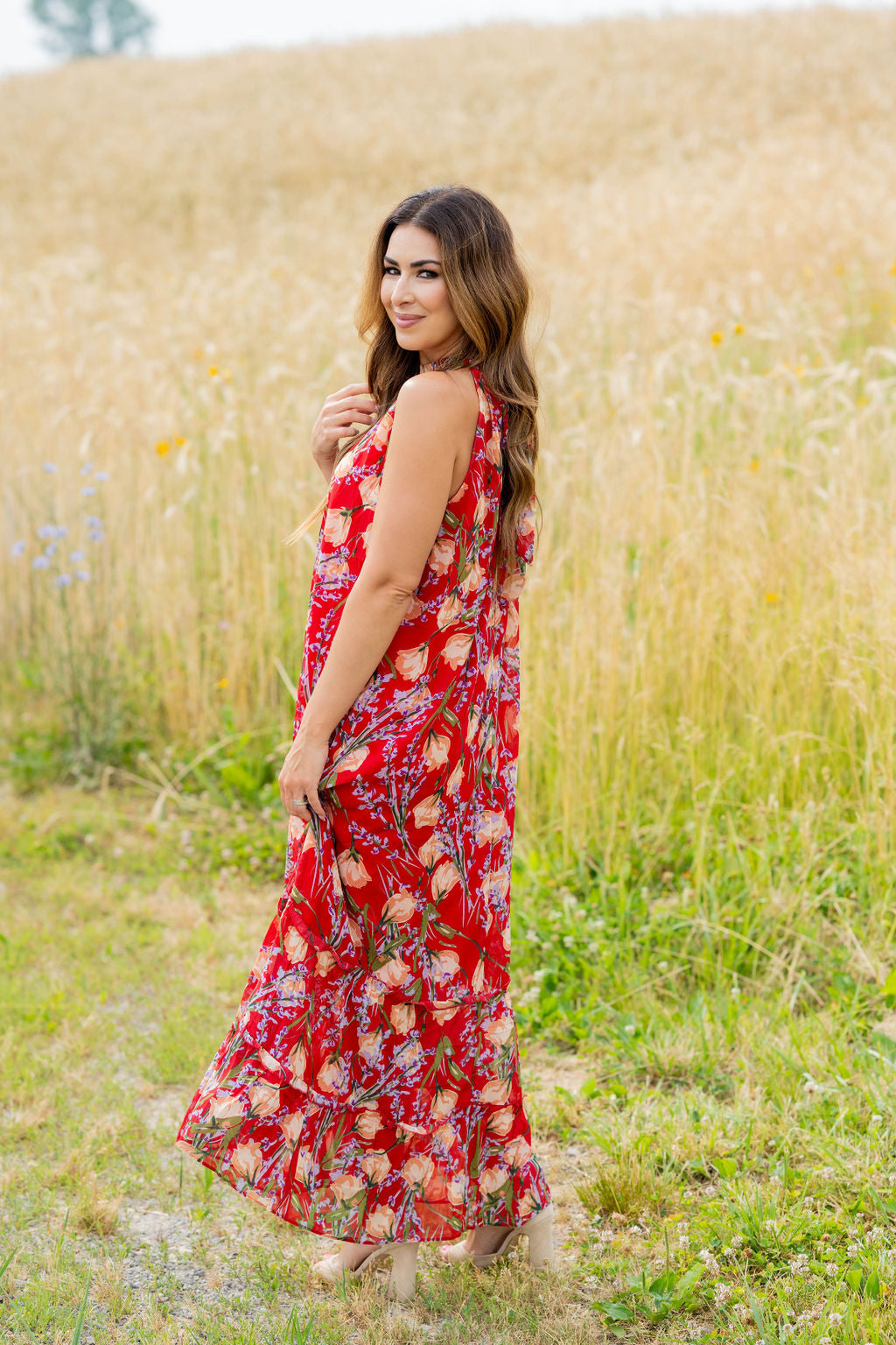 Romantic Floral Halter Maxi Dress White / M Romantic Floral Halter Maxi Dress White / M