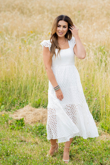 Eyelet Dual Flutter Maxi Dress