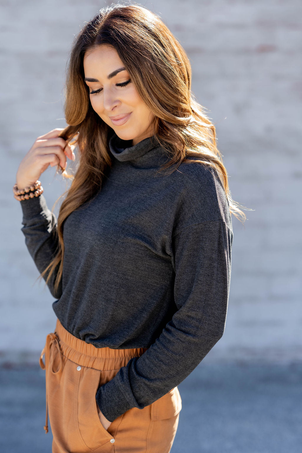 Simple So Soft Cowl Neck Sweater Tee Charcoal / M Simple So Soft Cowl Neck Sweater Tee Charcoal / M