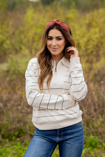 Thin Striped Quarter Zip Pullover