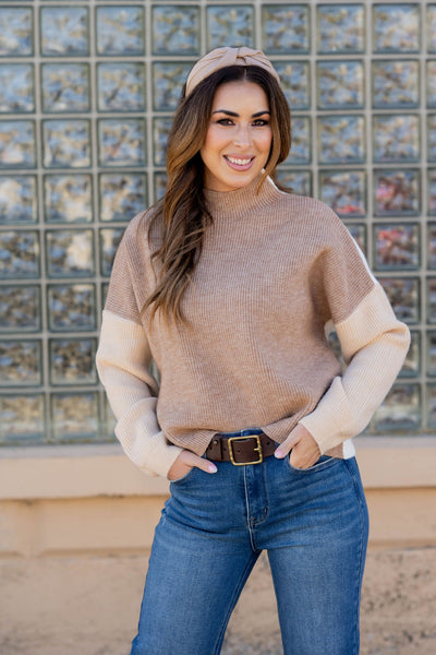 Tri Color Mock Neck Sweater