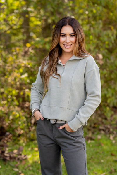 Mixed Ribs Quarter Zip Pullover