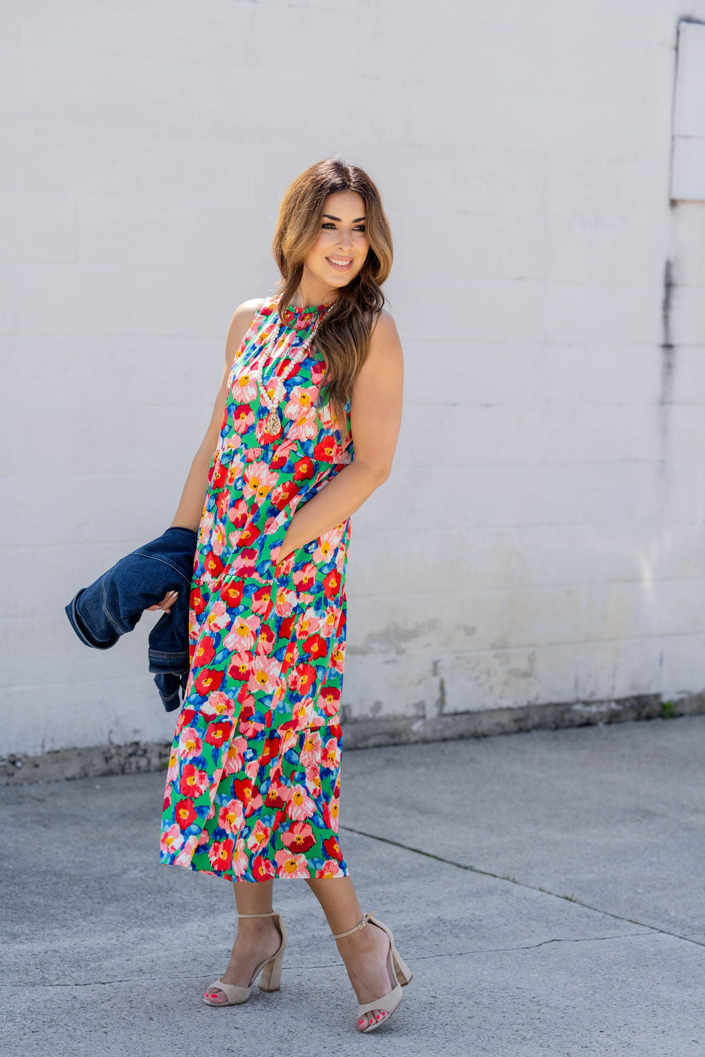 Painted Colorful Floral Tiered Maxi Dress Black / L