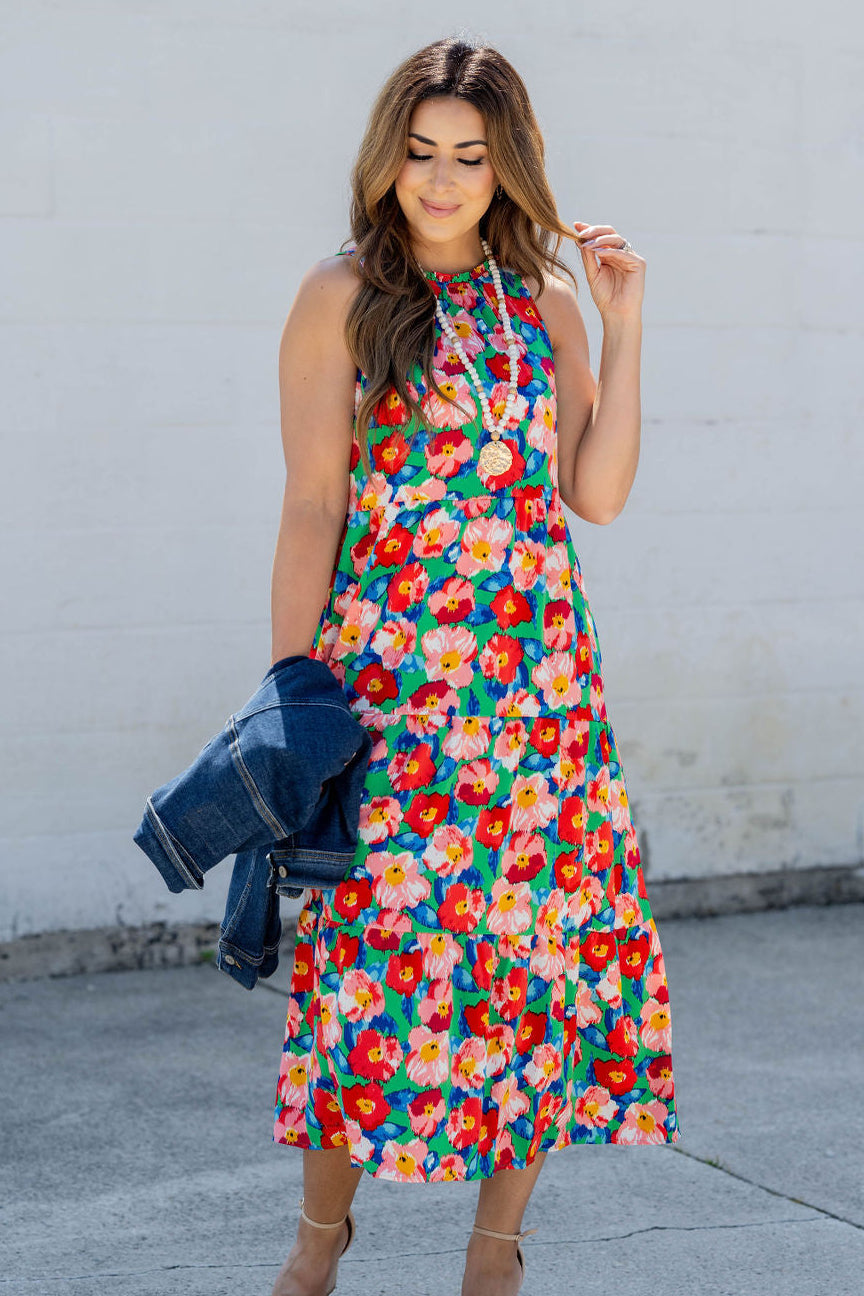 floral maxi tiered dress Women's Tiered Floral Maxi Dress