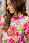 Watercolor Floral Puff Sleeve Blouse