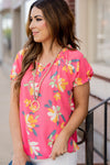 Painted Petals Puff Sleeve Blouse