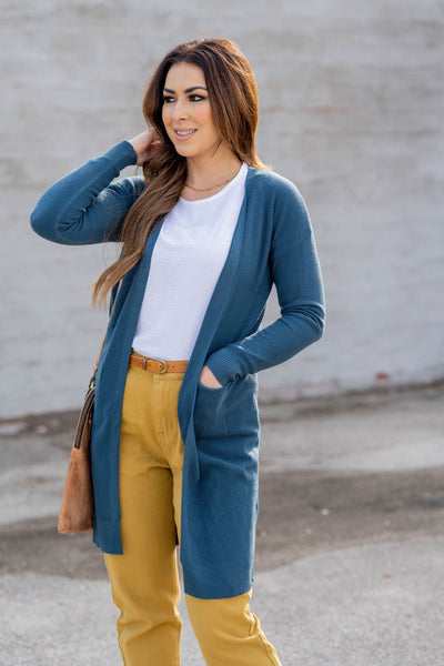 Waffled Two Pocket Tunic Cardigan