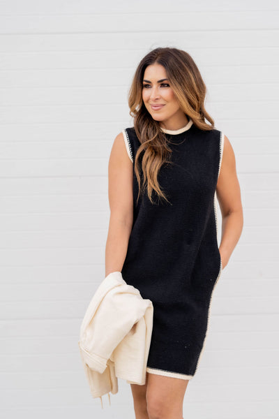 Contrasting Trim Woven Tank Dress