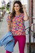 Vibrant Blooms Ruched Puff Sleeve Blouse