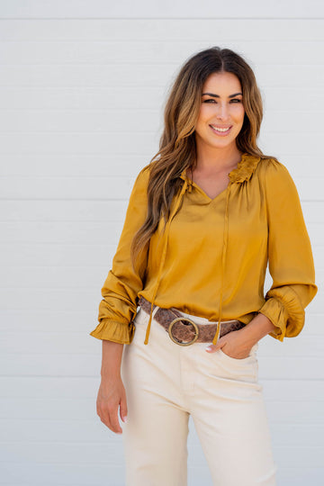 Ruffle Sleeve V-Neck Blouse