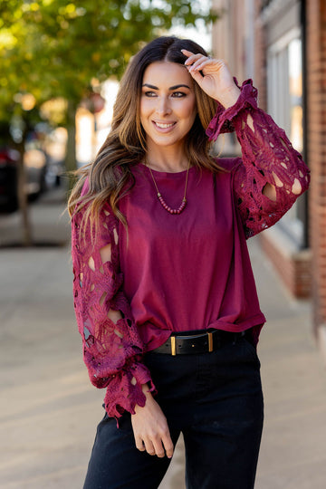 Lace Cinched Sleeve Blouse