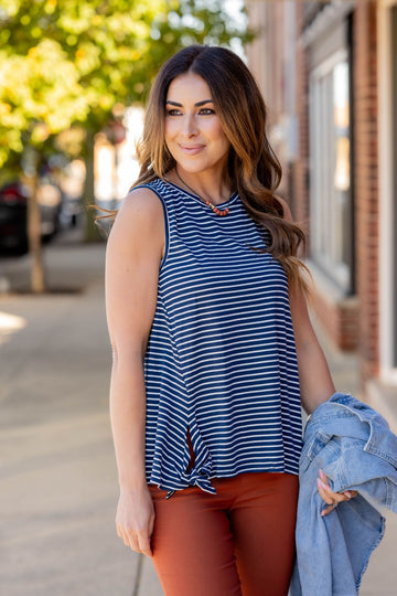 Simple Striped Tie Bottom Tank