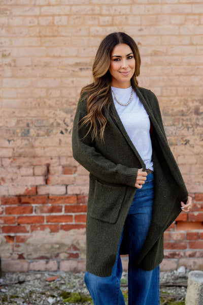 Heathered Ribbed Trim Tunic Cardigan