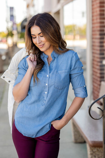 Denim Tab Sleeve Blouse