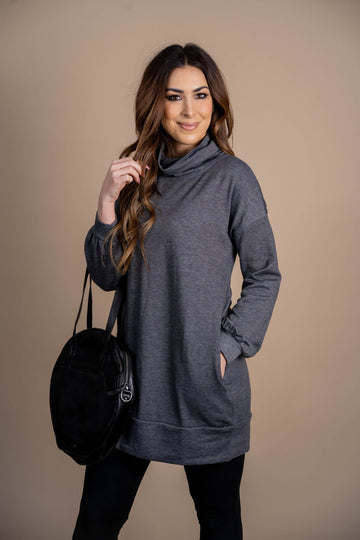 Marled Cowl Neck Tunic Sweatshirt