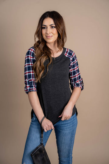 Plaid 3/4 Sleeve Tee