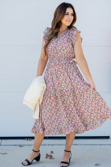 Mini Blooms Ruffle Tiered Midi Dress