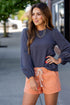 Bold Textured Cinched Sleeve Blouse