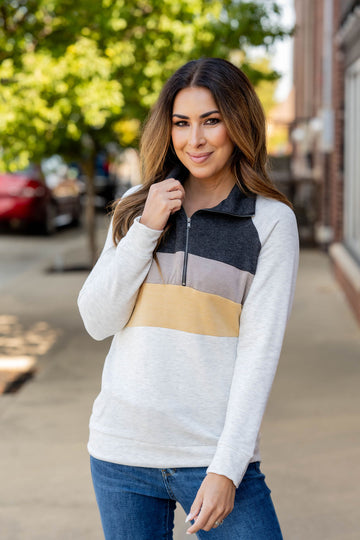 Tri Color Blocked Zip Up Pullover