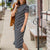 Striped Side Slit Short Sleeve Midi Dress