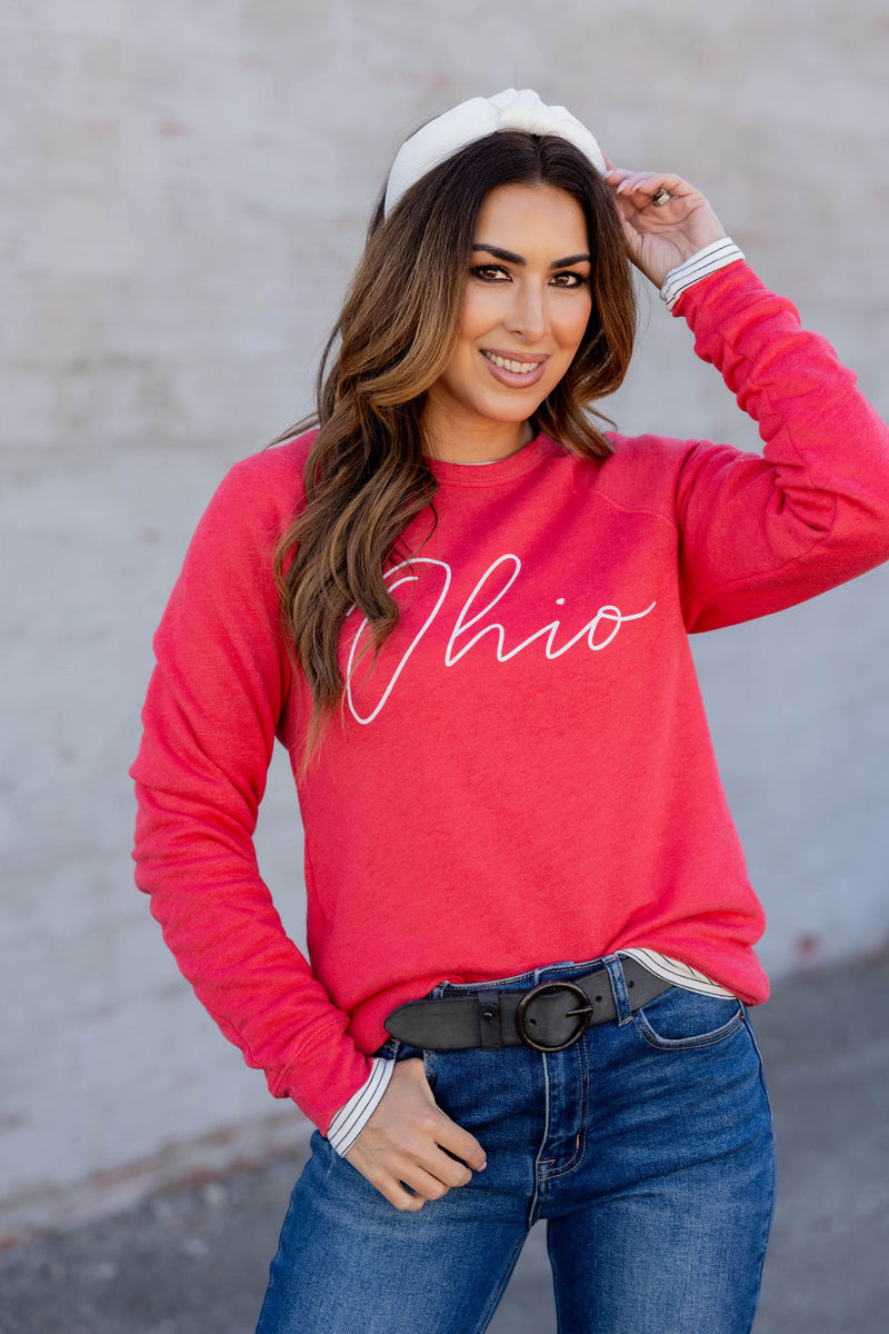 Thin Cursive Ohio Graphic Crewneck - Betsey's Boutique Shop - Shirts & Tops