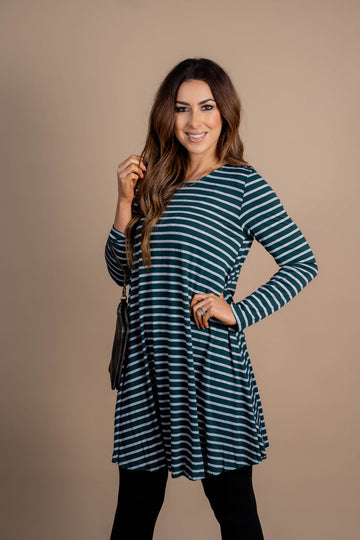 Basic Striped Long Sleeve Dress