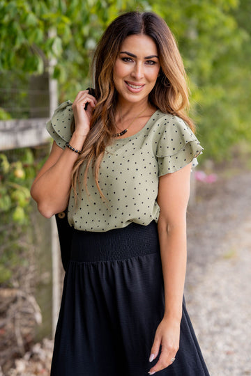 Polka Dottie Double Flutter Blouse