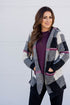 Heathered Plaid Color Accent Hooded Cardigan