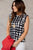 Painted Grid Ruched Ruffle Trim Tank