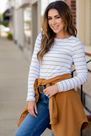 Classic Striped Side Slit Long Sleeve Tee