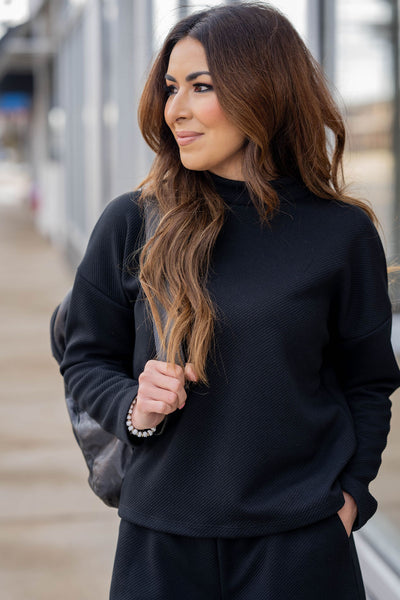 Subtle Ribbed Mock Neck Sweatshirt - Betsey's Boutique Shop -