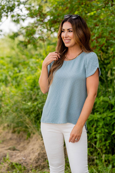 Stitched Dots Two Scallop Sleeve Tee