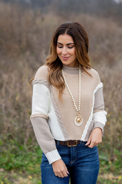 Braid Accented Blocked Sweater