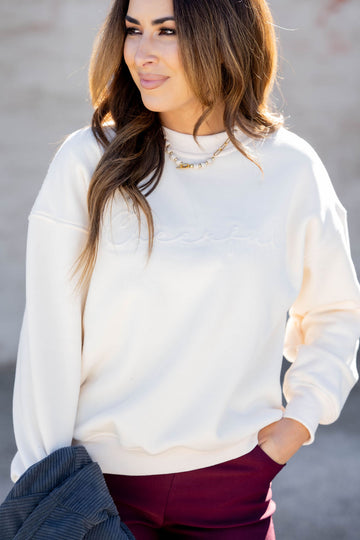 Cheerful Cursive Embossed Crewneck