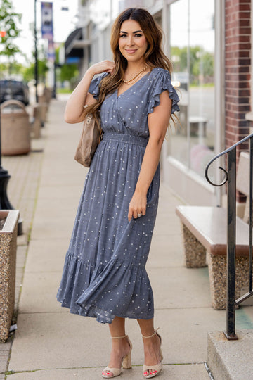 Spotted Wrap Top Midi Dress