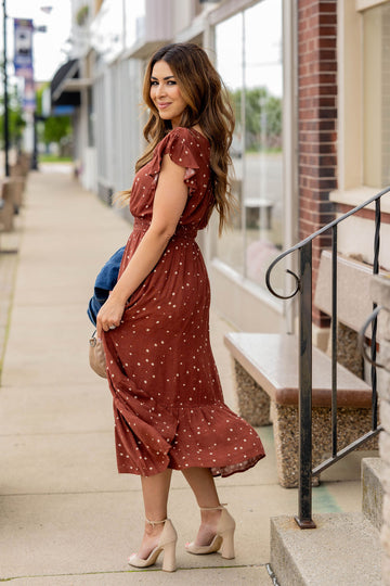 Spotted Wrap Top Midi Dress