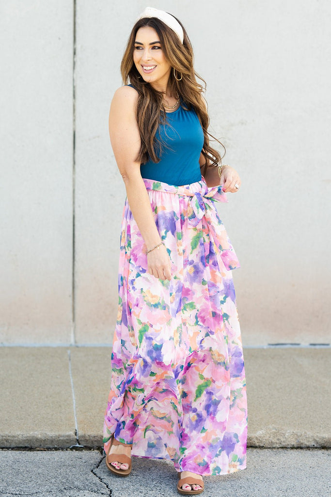 Watercolor Floral Bottom Maxi Dress Blue / XL